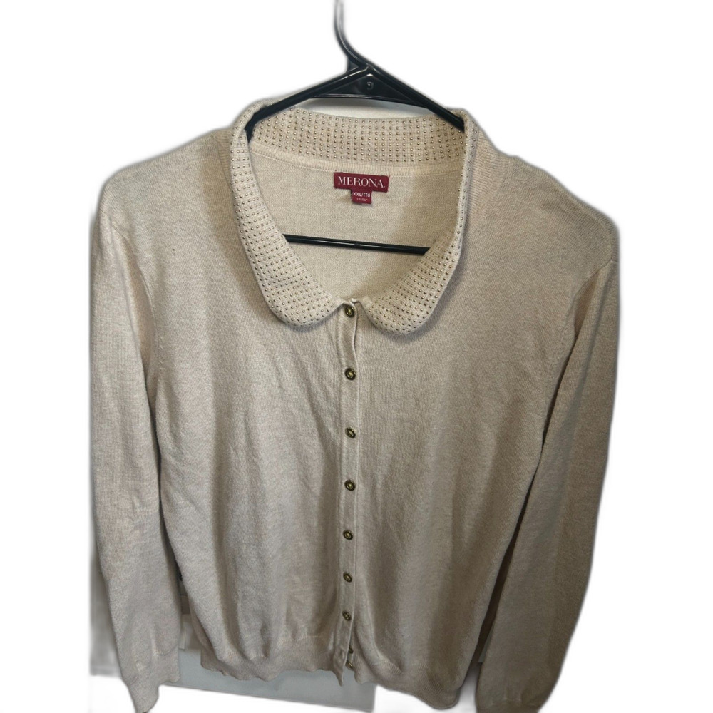Merona XXL Cream Button Front Cardigan Sweater Studded Peter Pan Collar Classic